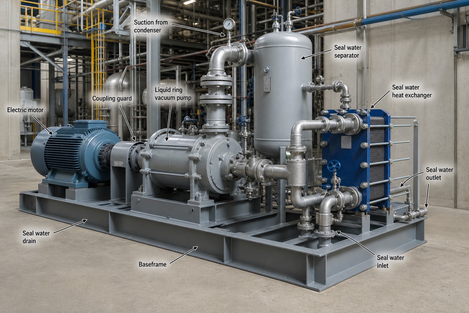 ชุด liquid ring vacuum pump พร้อมถังแยก seal water
