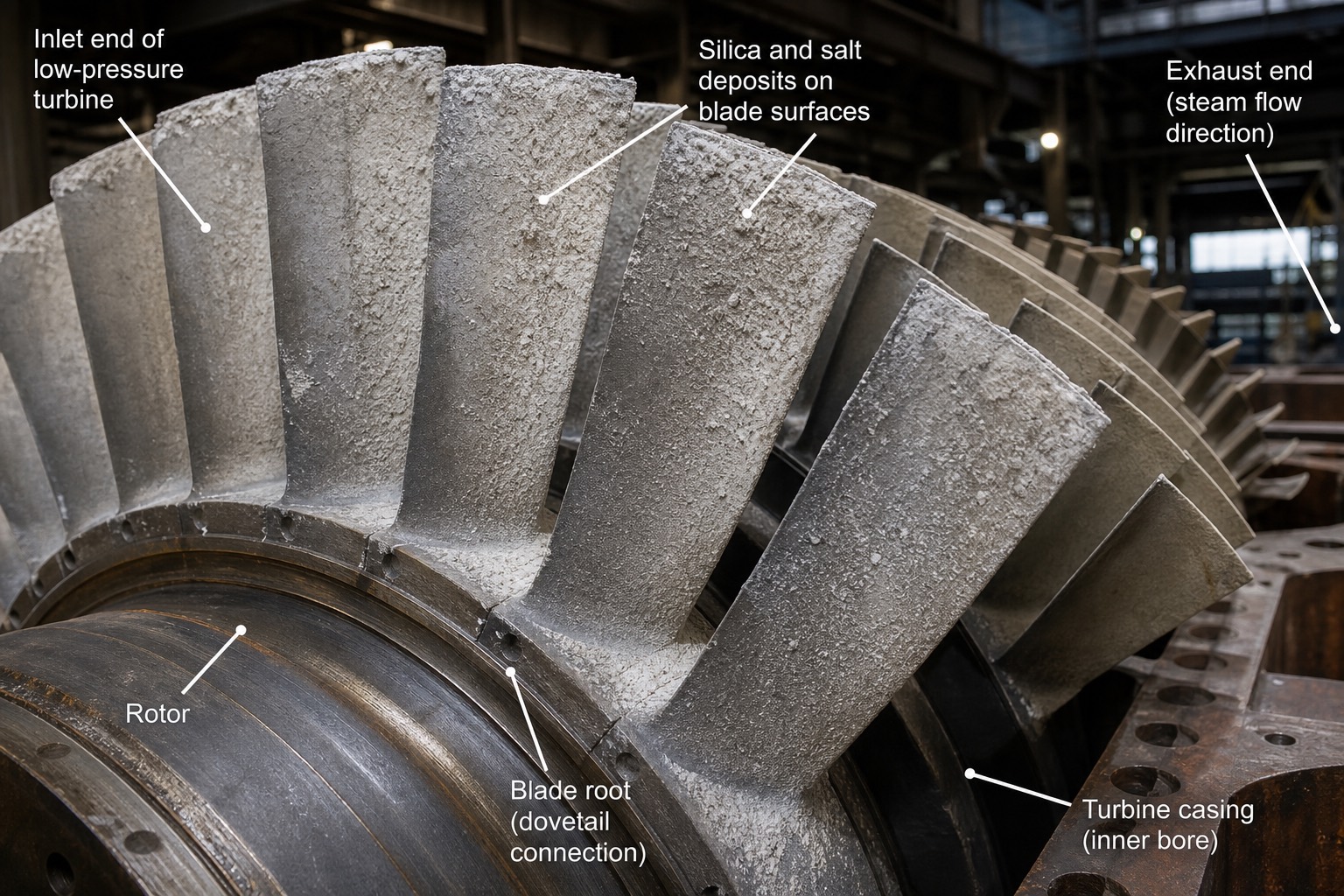 คราบ silica และเกลือบนใบพัดกังหัน